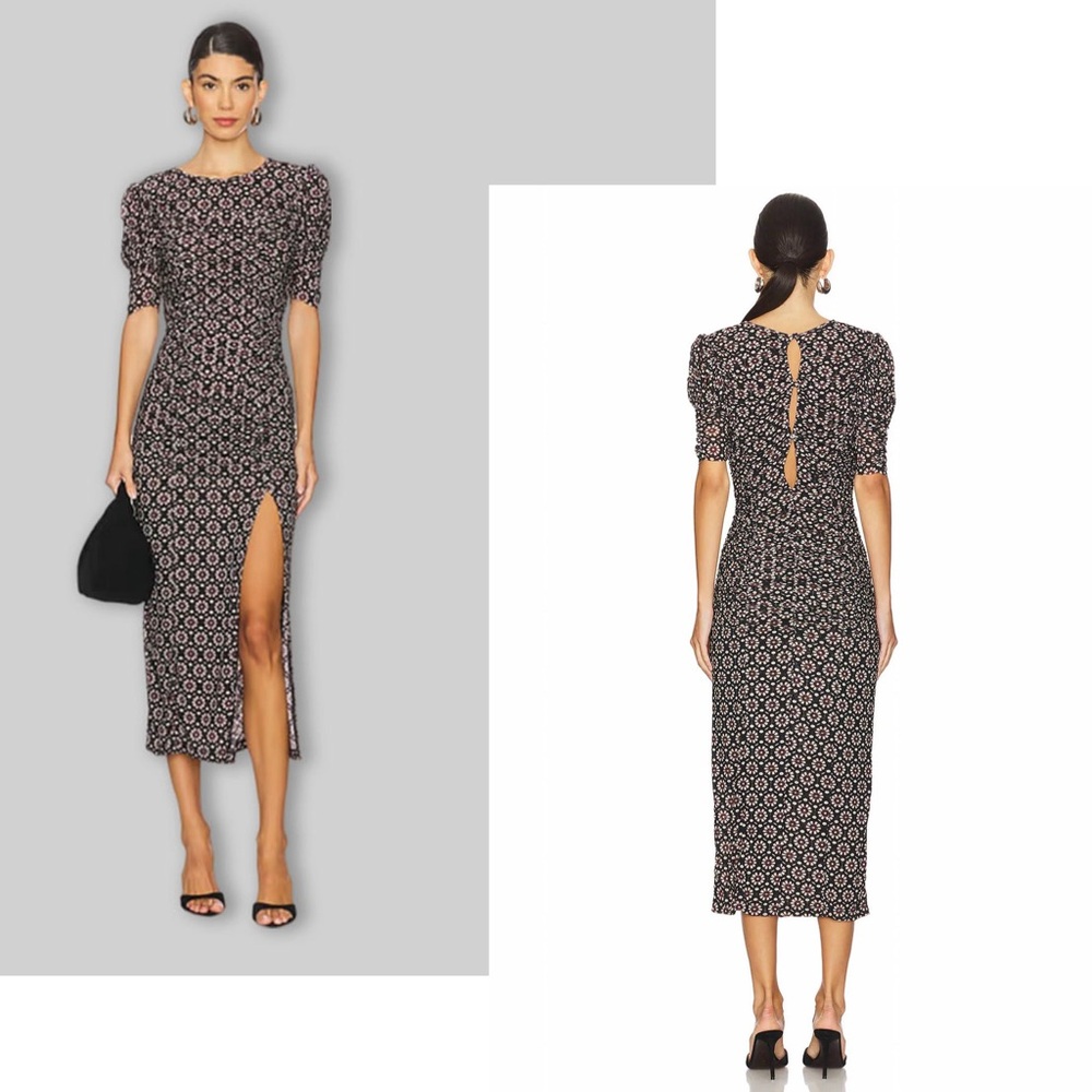 FREE PEOPLE NWT Boho Puff Sleeve Front Slit Midi Dress M